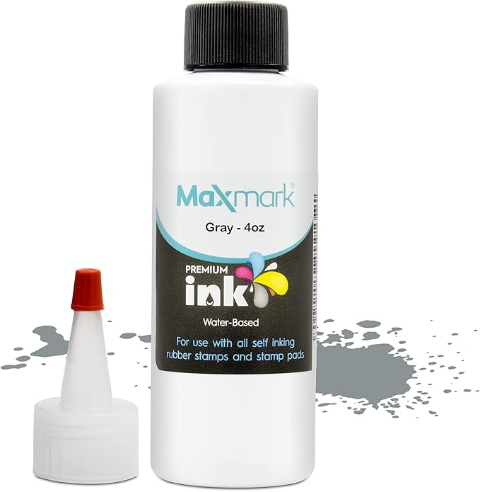MaxMark Premium Refill Ink for self Inking Stamps and Stamp Pads, Gray Color - 4 oz.