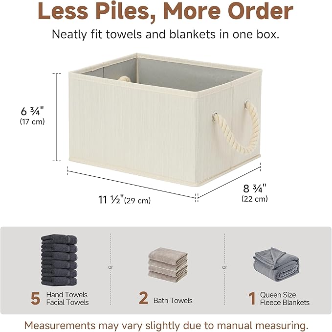 StorageWorks Storage Baskets for Shelves, Foldable Fabric Closet Storage Bins with Handles, Fabric Storage Bins Clothes Organizer, Beige, White & Ivory, 3-Pack, Small