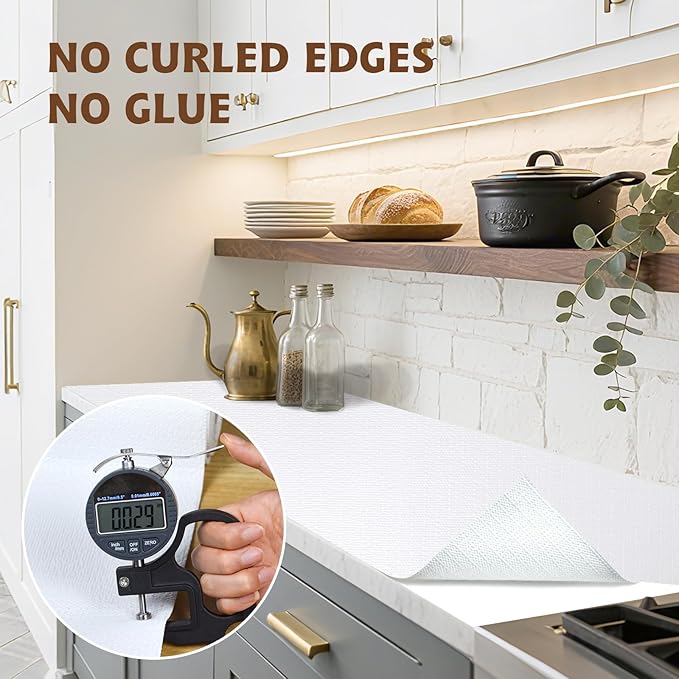 Shelf Liners for Kitchen Cabinets 23.6in x 39.37FT, Non Adhesive Drawer Liner Pure White Thickened Shelf Liner Non-Slip Easy to Clean for Tool Box Refrigerator with Knife and Tape Measure