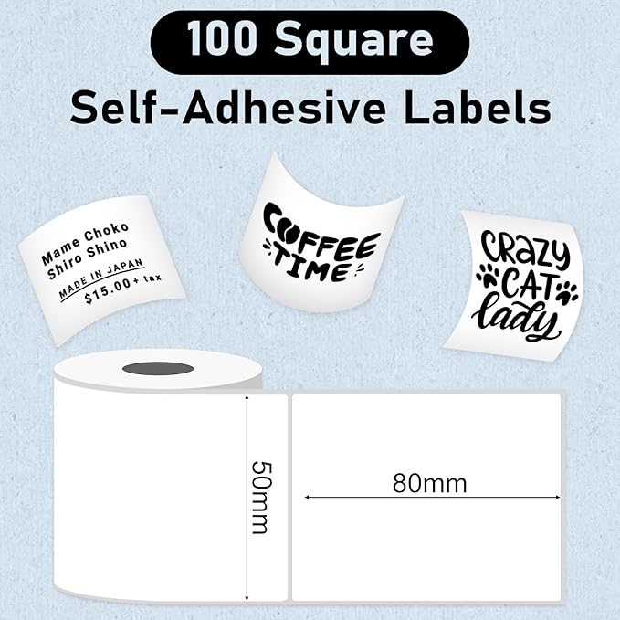 M100 Square Label 1.96'' x 3.14'' (50x80mm), Compatible with Label Maker M110/ M220/ M221/ M120/ M250/M260, White, 100 Labels/Roll, Multi-Purpose Adhesive Thermal Labels, Black on White