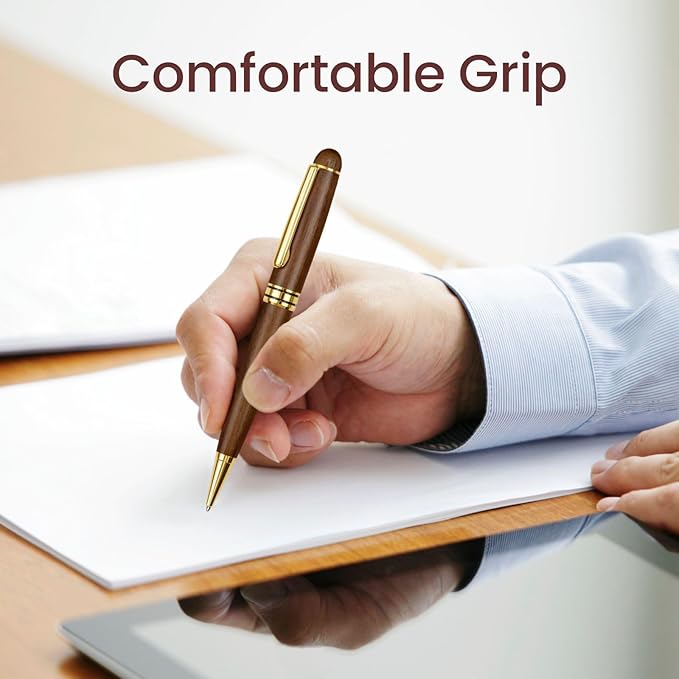 Cambond Ballpoint Pens Wood Pen - Fancy Pens with Gift Box Christmas Gift Nice Pens Set for Men Women Employee Journaling Executive Black Ink 1.0mm, 3 Pens with 3 Extra Refills