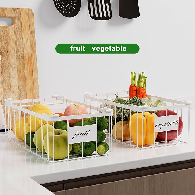 Chest Freezer Organizer Baskets With Tag, Stackable Freezer Organizer Bins for Most 7 Cu.FT Freezer Sort Frozen Meats, White, 4 Pack