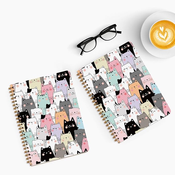 2Pcs Spiral Notebook, Funny Cat College Ruled Spiral Notebook, 160 Pages Hardcover Notebooks Journals for Writing Travel Business Office, Christian Cute Aesthetic Notebooks for Women