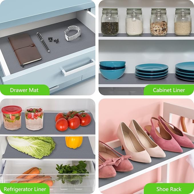 Shelf Liners for Kitchen Cabinets Non Adhesive Drawer Liner for Bathroom Waterproof Refrigerator Liners for Shelves Fridge Plastic Mats Cabinet Cupboard Liner Gray 2 Rolls 11.8 x 236.2 Inches