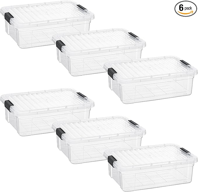 Superio Storage Bins with Lids- 6 Pack, 7.4 Qt Clear Boxes for Organizing, Stackable Plastic Containers- BPA Free, Non-Toxic, Odor Free, Organizer for Home, Office, Dorm