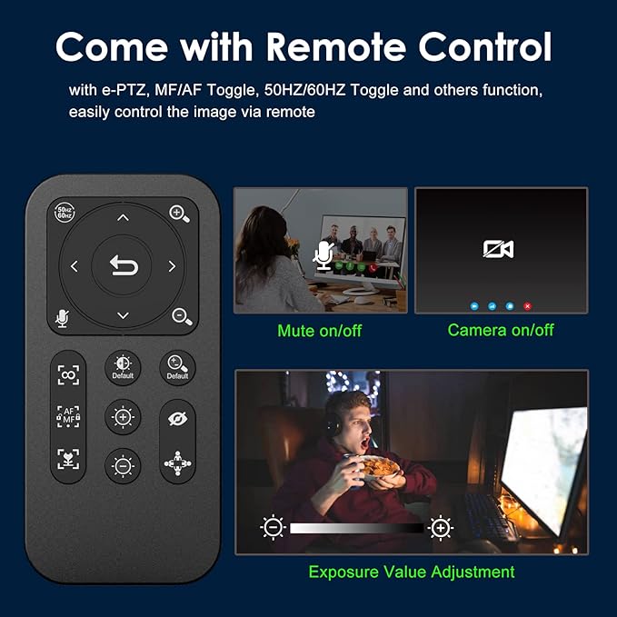 Angetube Webcam, 2K Streaming Webcam with Ring Light, HDR Laptop Camera with Remote, Dual Stereo Microphone and Privacy Cover, Auto Focus 5X Zoom in, Computer Camera for Zoom/Skype/Teams/Webex