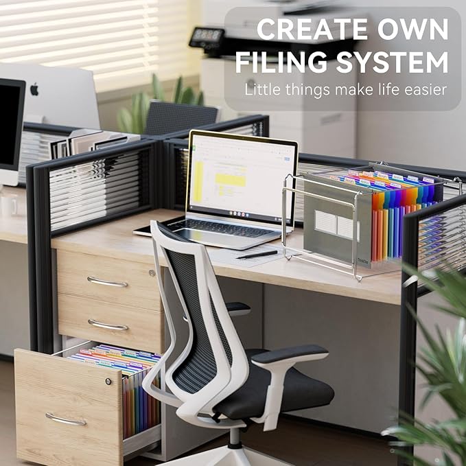 ThinkTex Plastic Expanding Hanging File Folders,12 Accordion Pockets,Large Capacity for Letter Size, Organizer for Filing Cabinet,Ideal for Tax,Contracts,Invoices,for Office,School & Home,Black