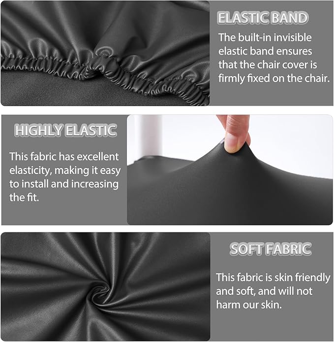 CWK Waterproof PU Leather Dining Chair Covers Set of 4-Stretchable Chair Seat Slipcovers, Removable & Washable Protector for Dining Room,Home,Office,Wedding,Rear Covers (PU-Back)