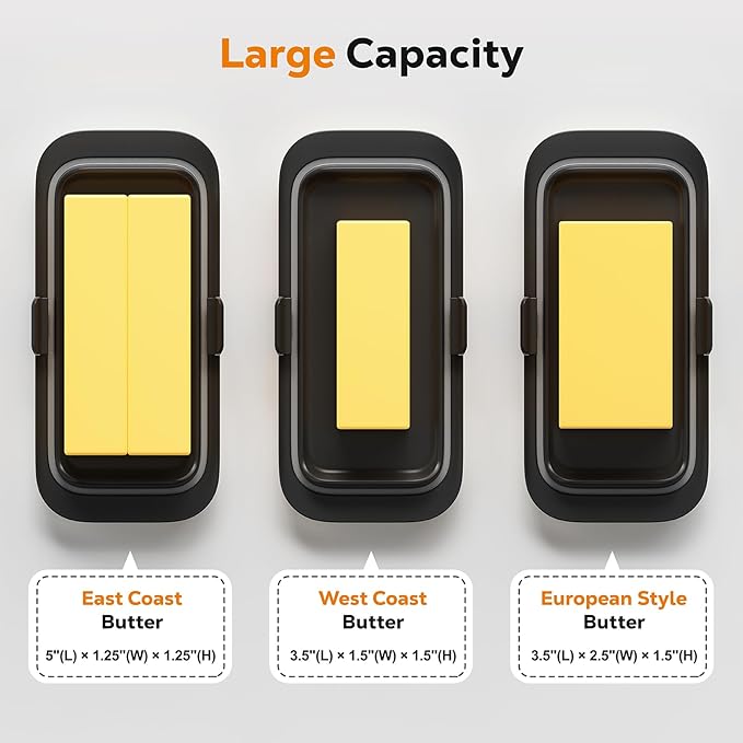 Pisol Large Butter Dish with Lid for Countertop and Fridge Refrigerator Door Shelf, Airtight 250g Butter Keeper for East Coast/West Coast/European/Kerrygold Butter/French Butter/Cream Cheese