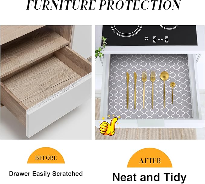 Glotoch Shelf Liner 12" x 30 ft. - Non Adhesive Refrigerator, Kitchen, Drawer Liners, Waterproof and Durable Fridge Table Place Mats for Cupboard, Cabinet, Drawer Liner, Quatrefoil Gray