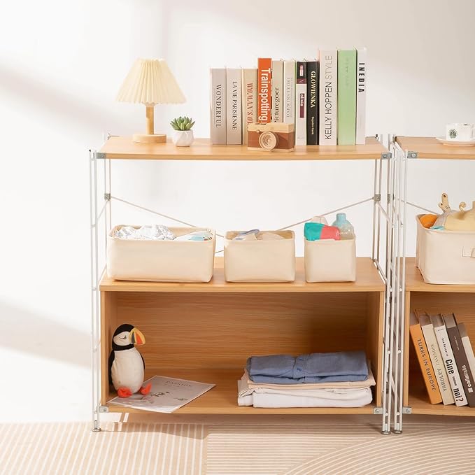 Foldable Storage Bins with Lids Cotton Canvas Rectangular Storage Box Ideal for Organization Lightweight and Durable (5.12 x 5.12 x 4.72)