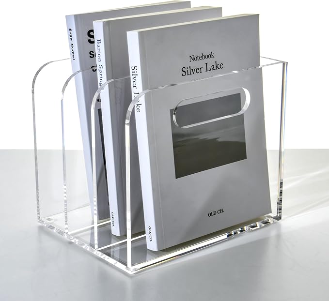 Clear Acrylic Organizers - 3 Vertical Compartments Acrylic Folder Organizer & File Organizer, Desk Document Storage Bins for Magazines, Binders - Multipurpose Home Office Desk Organizer