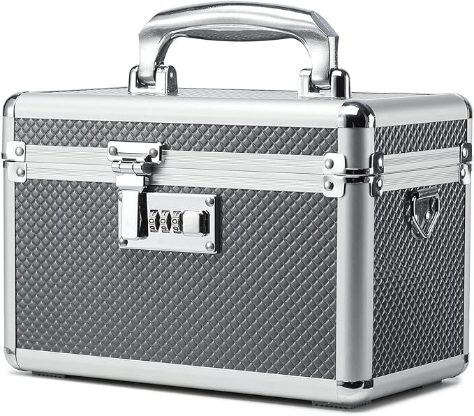 Storage Lock Box with Combination code, Lockable Medicine Storage Case, Empty First Aid Box, Security Lock Box, Multipurpose Lockbox for Home and Outdoor Use (Gray, Small)