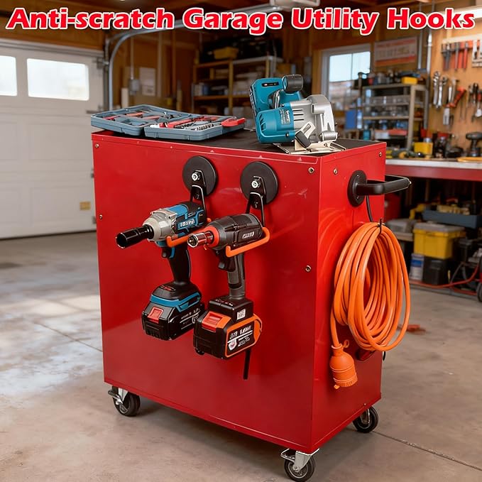 MUTUACTOR New Updated Super Strong Magnetic Hooks,40lbs Anti-Scratch Large Garage Hooks for Hanging,2-Pack Magnetic Hooks Heavy Duty for Organizing Heavy Impact Drivers Trailer Cord Garden Tool Box