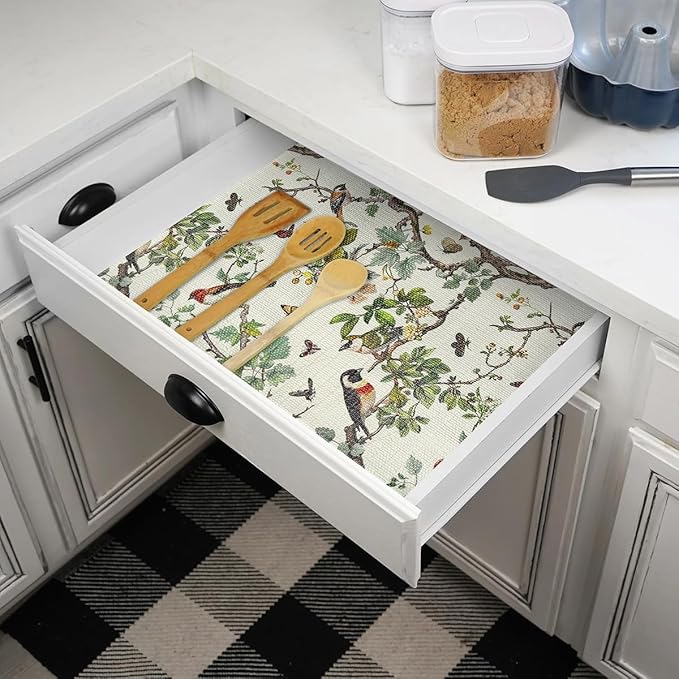 Shelf Liner for Kitchen Cabinets Non Adhesive Drawer Liner,Cabinet Liner for Shelves,Non Slip Kitchen Drawer Liners for Dresser,Waterproof Shelf Paper for Refrigerator,Cupboard,15.7Inx16.4FT