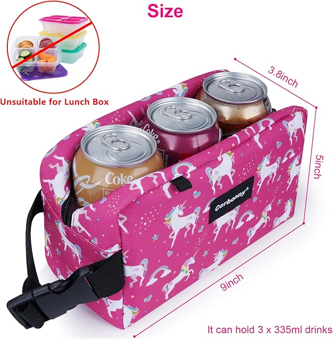 Cerbonny Small Cooler Bag - Freezable Lunch Bag for Work, School, Travel - Mini Insulated Bag for Kids & Adults - Fit for Yogurt - 3+ (Red Unicorn)