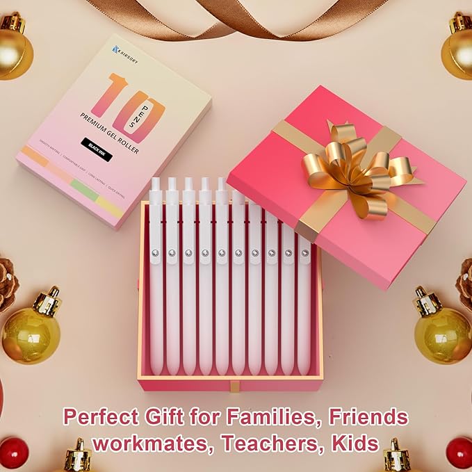 Retractable Gel Pens,0.5mm fine point pen, smooth writing nursing pens,stationary for women,Cute Office and School Supplies for Women Teacher Students(10 Pcs Black Ink-White pen)