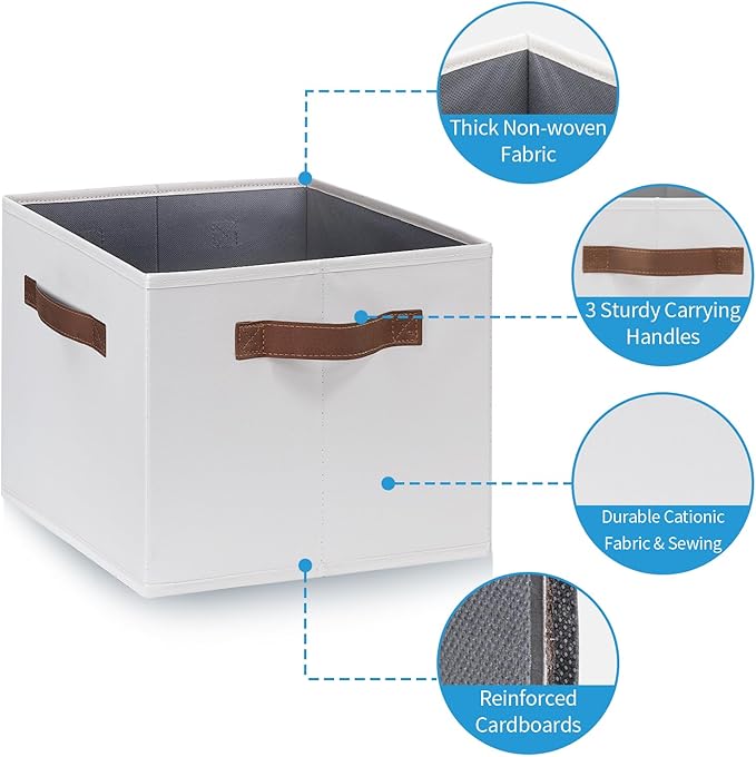 GhvyenntteS 6 Pack Large Fabric Storage Bins with Handles, 15x11x9.6 Inch Storage Baskets for Shelves, Foldable Closet Storage Bins for Shelves, Closet Organizers and Storage Boxes, White