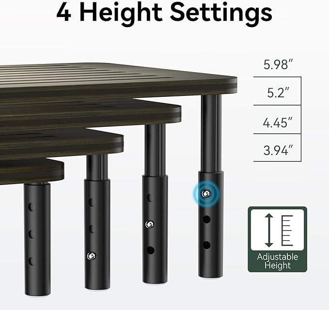 Bamboo Monitor Stand Riser, 4 Adjustable Height, 15.55x9.25 Laptop Stand with Airflow Vents, Desk Organizer for Computer, PC, Printer (Wenge)