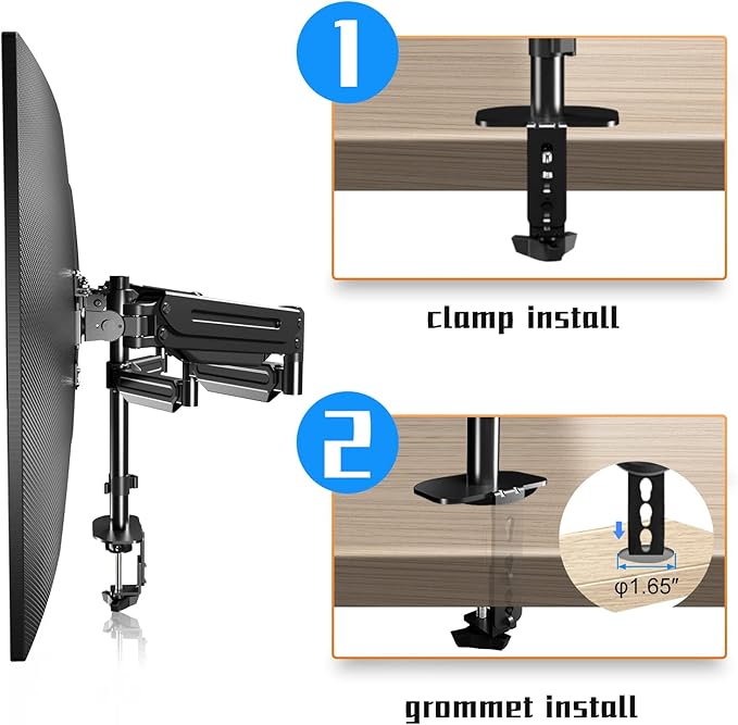 suptek Triple Monitor Mount for Most 17 to 32 inch Screens,Gas Springs Adjustment Triple Monitor Desk Mount Stand with Clamp & Grommet Kit,Black(MD8003)