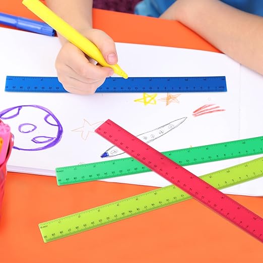 Zonon 30 Pcs 12 Inch Plastic Ruler Assorted Colors Ruler Bulk with Centimeters Millimeter and Inches Rulers First Day of School Gift for Kids School Classroom Office Supplies(Elegant Color,Plastic)