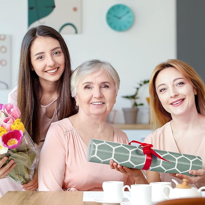 Glotoch Premium Non Slip Shelf Liner, 12” X 20 FT Drawer Liner Non Adhesive, Waterproof Shelf Liners for Kitchen Cabinets, Drawer, Fridge, Wire Shelving, Pantry, Bathroom-, Heavy Duty, Green Geometric