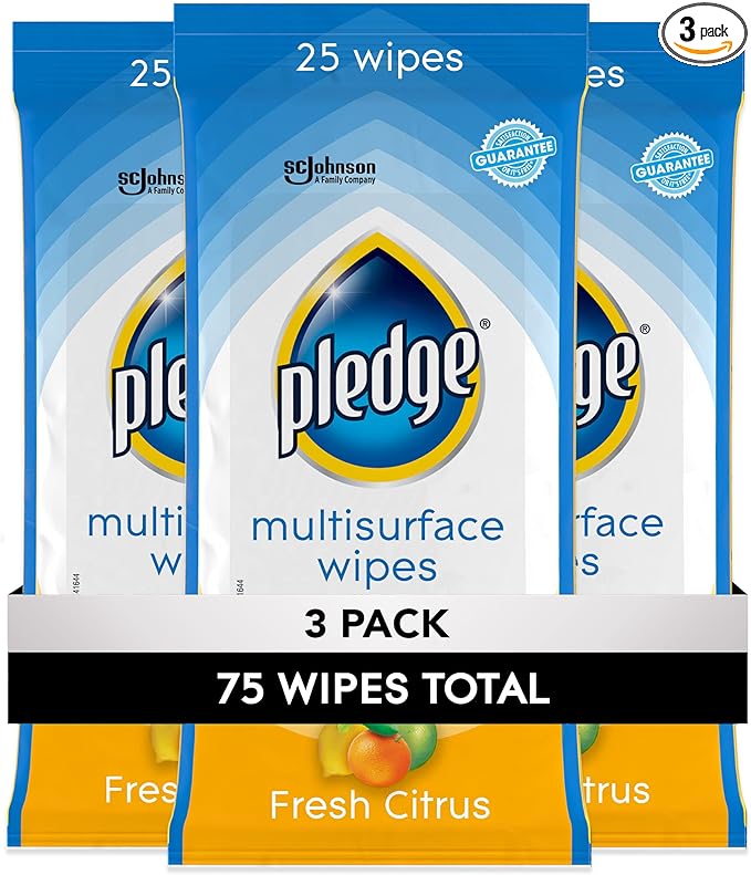 Pledge Multisurface Cleaning Wipes, pH Balanced, Fresh Citrus, 25 Count (Pack of 3, 75 Total Wipes)