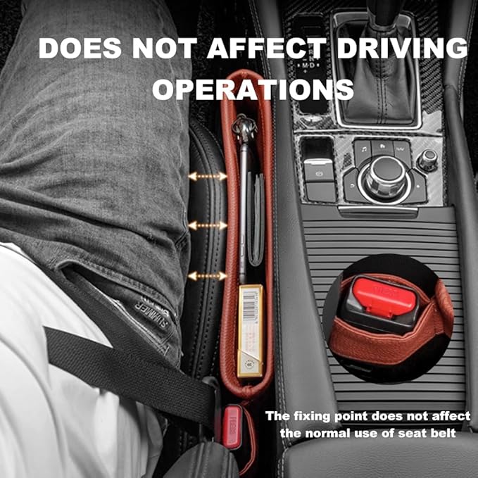 Tumecos Car Seat Pockets PU Leather Car Console Side Organizer Seat Catcher Holders Compatible with Phone Key Wallet Phone Sunglasses 2 Pack (Black+Red)