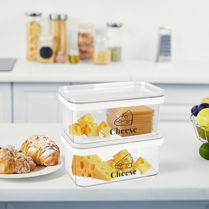 Cheese Container for Refrigerator 2 Pack,Shredded Cheese Storage Container With Lid,Bpa-Free Deli Meat Storage Containers,Cream Cheeses,Fridge Organizers and Storage for Slice Cheeses Holder