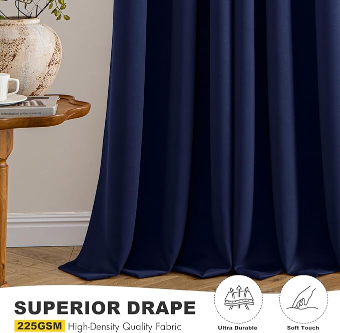 MIULEE Navy Blue Blackout Curtains for Bedroom Living Room 84 Inches Long 2 panels, Thermal Insulated Room Darkening Drapes Solid Grommet Top Noise Reducing Light Blocking Window Treatments 40x84 Inch
