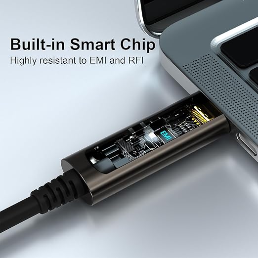 GeoHN.G USB C to C Fiber Optic Cable 30M/100FT, USB 3.2 10Gbps Long Distance Data Transfer USB C Extension Cable for VR, Camera, Mini PC, Laptop, Webcam, Printer and More