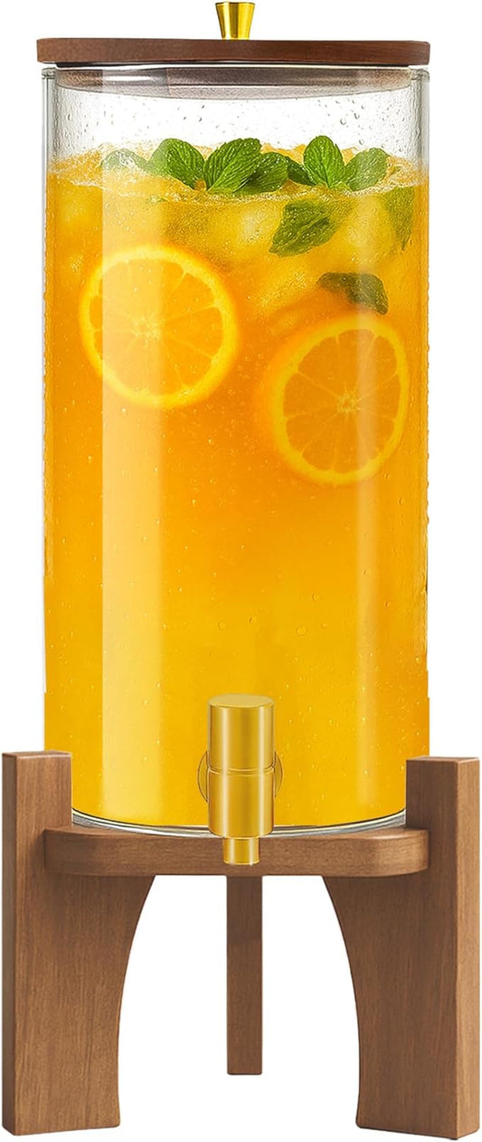 Glass Drink Dispenser,1.5 Gallon Beverage Dispenser with Stand,Lemonade Dispenser with Stainless Steel Faucet,Drink Dispensers for Parties, Bars and Home (Round Stand)