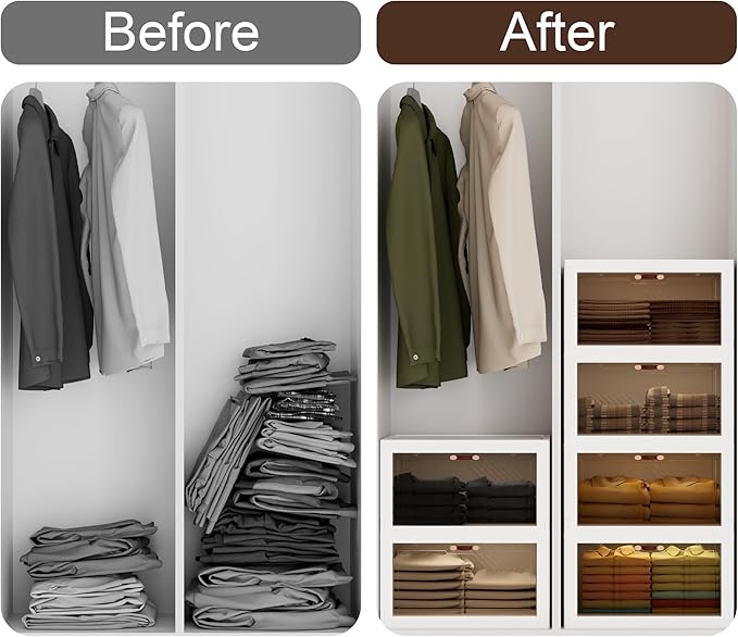 JOYMOOP Folding Storage Bins Organizer, 49.6 Quart Collapsible Storage Box with Wheels and Door, Stackble Plastic Storage Container for Clothing, Books and Sundries (XL, 12.4 Gal, 1 Tier)