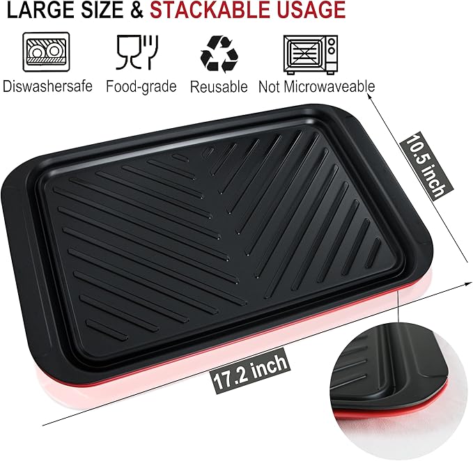 Grilling Prep and Serve Trays, BBQ Platter for Raw and Cooked Food, Melamine Serving Trays for Food, Set of 2, Black and Red, Napkin and Cleaning Clothes Included