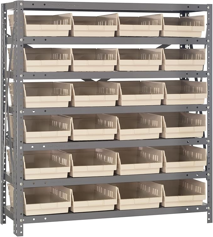Quantum Storage Systems 1239-107IV Steel Shelving Unit with 4" Shelf Bins, 12" D x 36" W x 39" H, Ivory