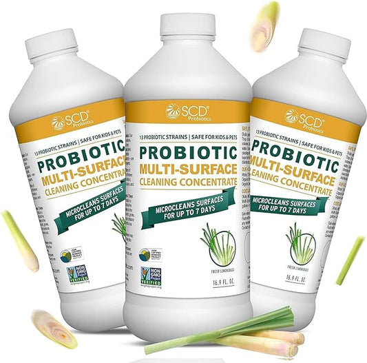 USDA Biobased Probiotic Cleaner, Microcleans Surfaces for Up to 7 Days, Ultra Concentated Multi Surface Cleaning Concentrate with Postbiotics, Lemongrass – 17 Fl Oz. (3 Pack)