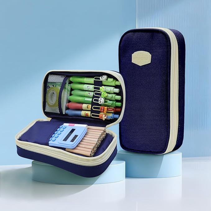 Large Capacity Pencil Case - Durable Zipper Aesthetic Pen Pouch, Big Storage Organizer for School, Office & Travel - Waterproof & Multi-Use (Blue)