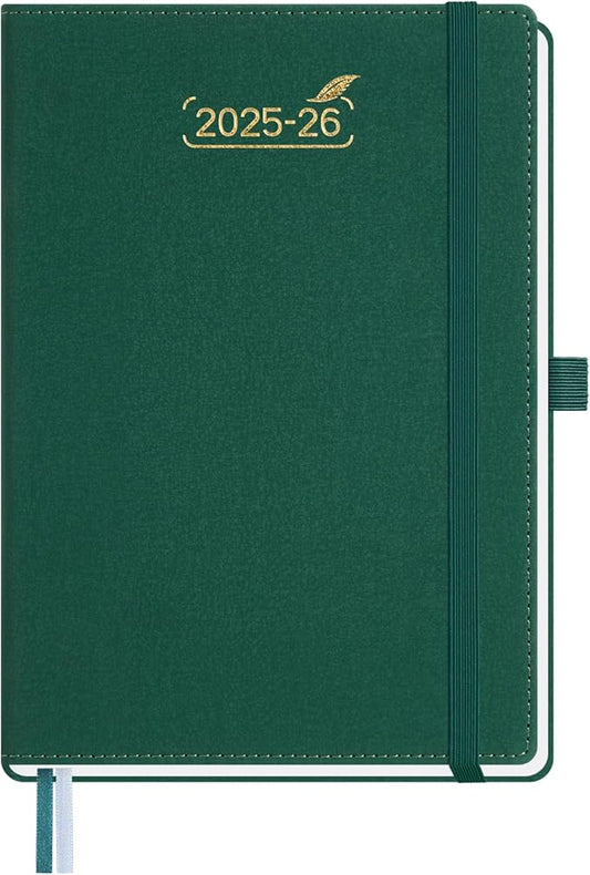 BEZEND Weekly Planner 2025-2026 with 2 Columns, 5.8" x 8.5" Academic Calendar 18 Months (Jul 25-Dec 26) Life Work Appointment Book with Monthly Tab, PU Leather Hardcover - Evergreen