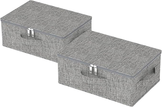 Blanket Bags with Lid, Foldable Underbed Storage Bins, Home Basket Container for Organizing Clothes, Shoes, Pillows, 14.9x10.2x5.9Inches, Grey, 2 Pack