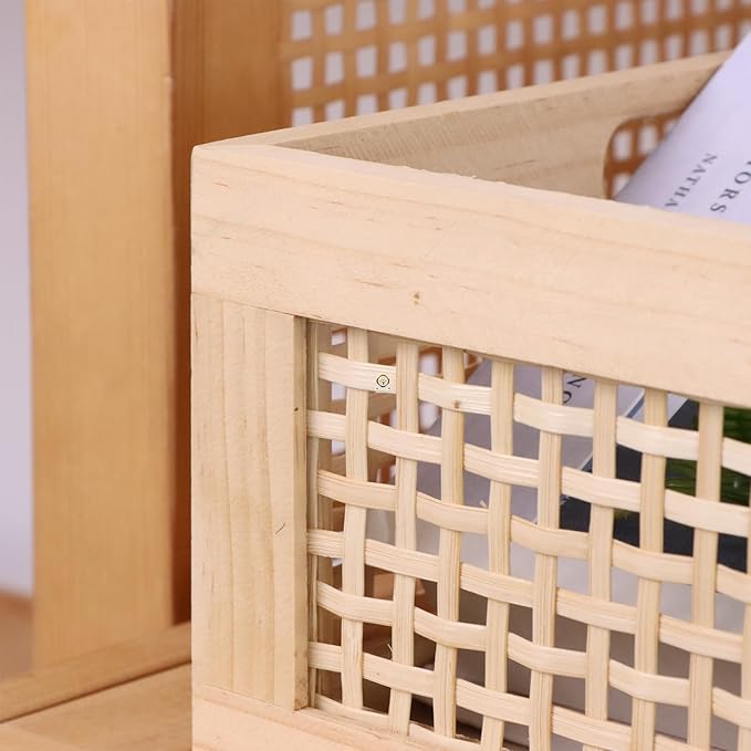 YRMT Wood Storage Crate Basket Rustic Wooden Storage Container for Organizing Decorative Bamboo Box with Handles for Pantry, Shelves Organizer 11.4" x 11.4" x 5" (Natural)
