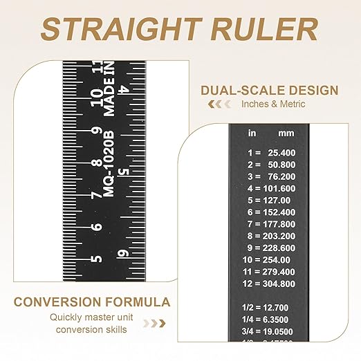 HARFINGTON 2pcs Metal Straight Ruler 20cm Metric SAE Aluminum Alloy Measuring Rulers Scale Tool with Hole for Measure Study Reading Classroom Office, Black