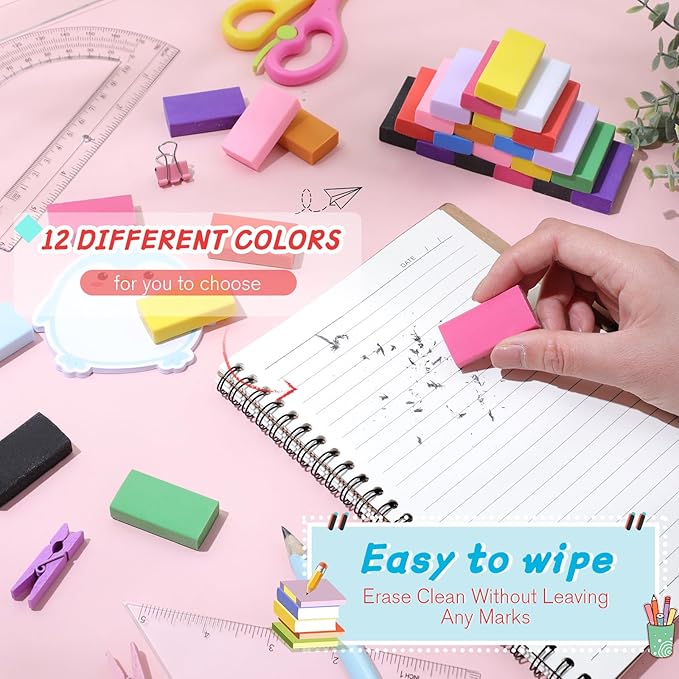 144 Pcs Bulk Erasers for Kids Pencil Erasers First Day of School Gifts for Student Pastel Colors Neon Colors Cute Party Favor for Classroom Art Office, Back-to-School Supplies(Multicolor)