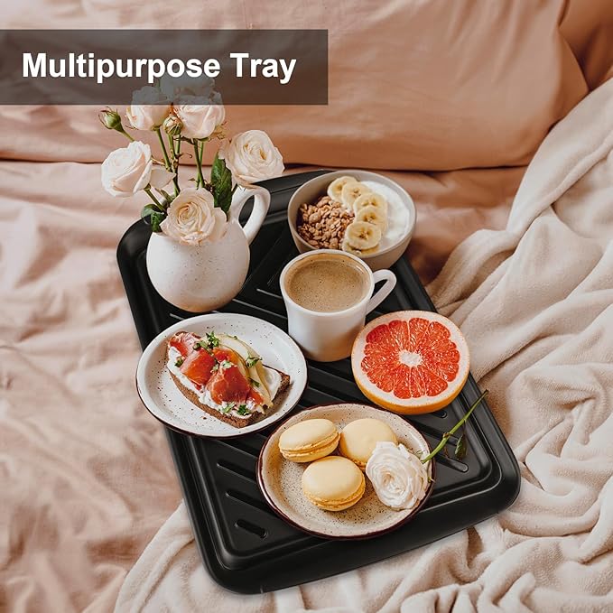 LEHAHA Grilling Prep Trays, Melamine BBQ Prep and Serving Platters and Tray for Outdoor Entertaining, Large Food Serving Trays, Set of 2, 17.2" x 10.5",Great for Grilling Lovers,Black and Red