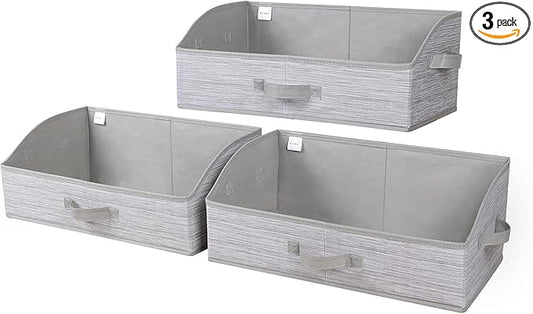 WUIKE Closet Organizers and Storage, Foldable Trapezoid Storage Bins with Handles, Clothes Storage Bins, Closet Shelf Organizer for Wardrobe, Light Gray/Slub Gary, Extra Large, 3-Pack