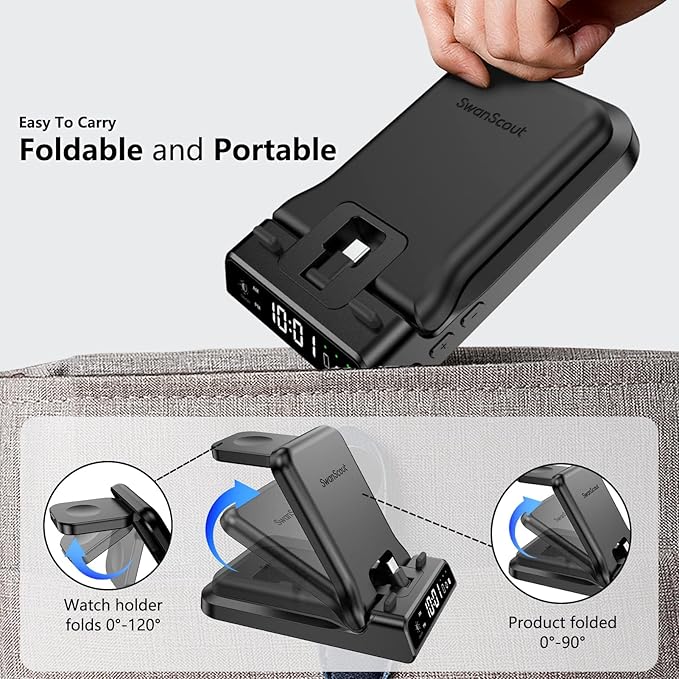 25W USB C Fast Charging Station for Samsung, SwanScout 701S, Foldable 3 in 1 Charging Dock Stand for Galaxy S25/S24/Z Flip 7/Fold 7/A56/A36/USB C Buds, Charger for Samsung Galaxy Watch Ultra/8/7/6/5