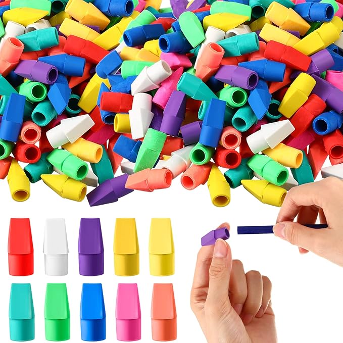 Crtiin 1000 Pcs Pencil Top Erasers Bulk Caps for Pencils Chisel Shape Erasers Toppers Classroom Party Favors Games Prizes Funny Pencil Eraser Cap for Kids Studying Supplies Home Office