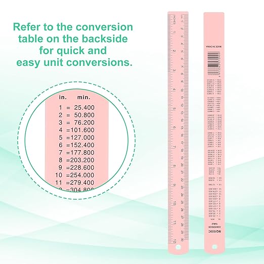 PATIKIL 30cm/12 Metal Ruler, 2 Pack Aluminum Alloy Rulers with Centimeters, Millimeters, Inches and Conversion Table Straight Edge Ruler for Writing Machinist Drafting, Pink