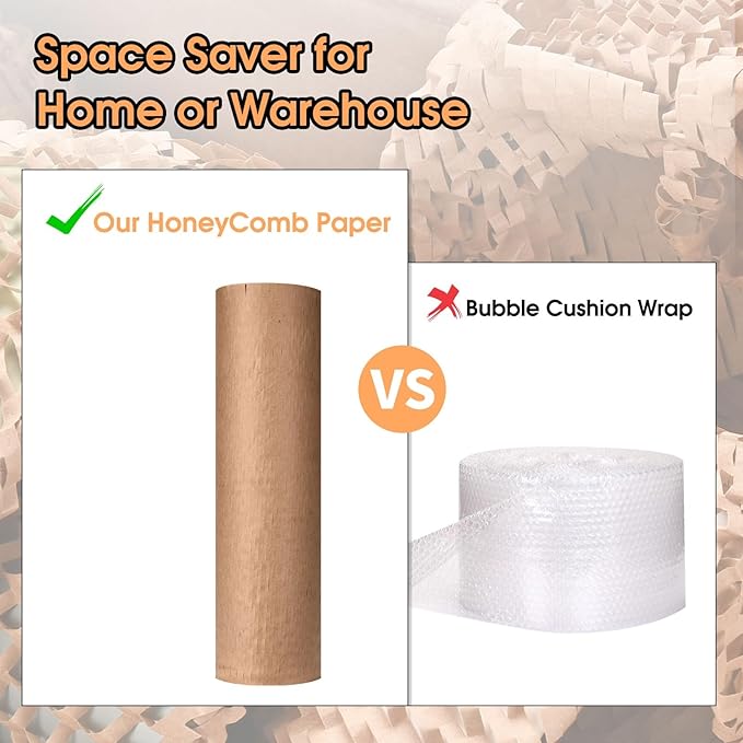 Honeycomb Packing Paper Pacific Mailer 12" x 65' Moving Paper Bubble Cushioning Wrap with 20 Fragile Sticker Labels