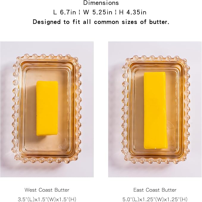 Glass Butter Dish with Lid for Countertop, Champagne Color Crystal Covered Butter Stick Holder Tray, Glass Butter Storage Container for Refrigerator