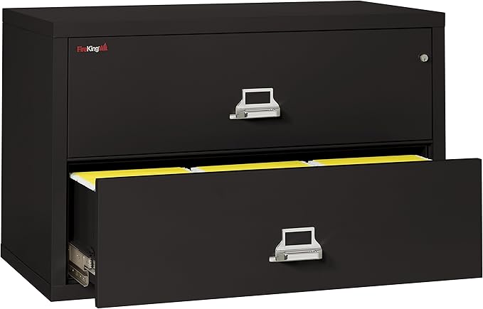 Fireking Fireproof Lateral File Cabinet (2 Drawers, Impact Resistant, Water Resistant), 27.75" H x 44.5" W x 22.13" D, Black